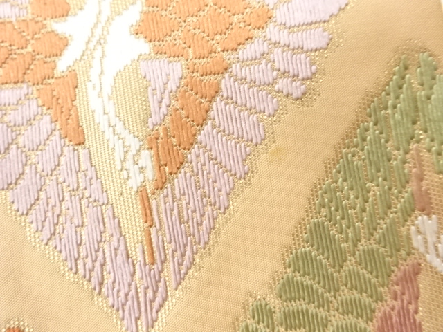  向かい鶴菱模様織出し袋帯